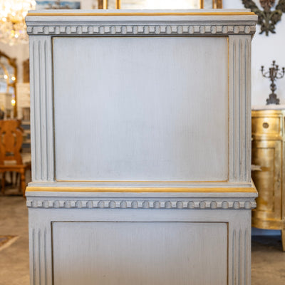 Swedish Tall Chest – Blue with Gold Trim and Brass Hardware