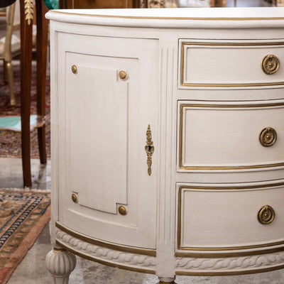 Swedish Demilune Chest – White with Gold Trim