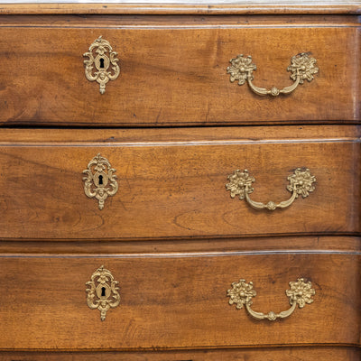 Louis XV 18th Century Walnut Chest – Bronze Hardware & Carved Florals