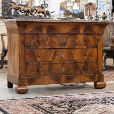 Louis Philippe Burl Wood Chest – Rounded Feet & Breccia Marble Top