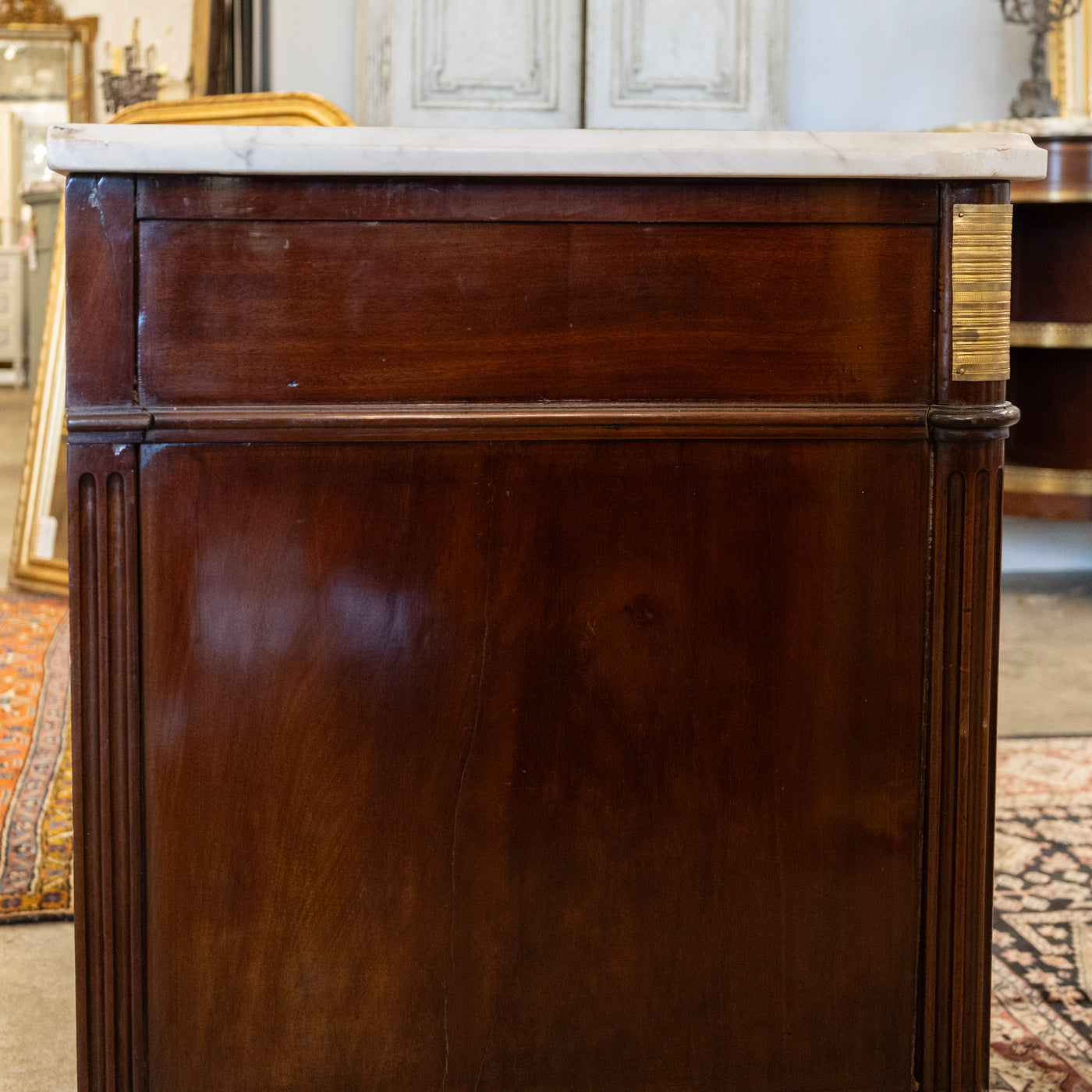 Louis XVI St. Charles 3-Drawer Chest – Burl Wood & White Marble Top