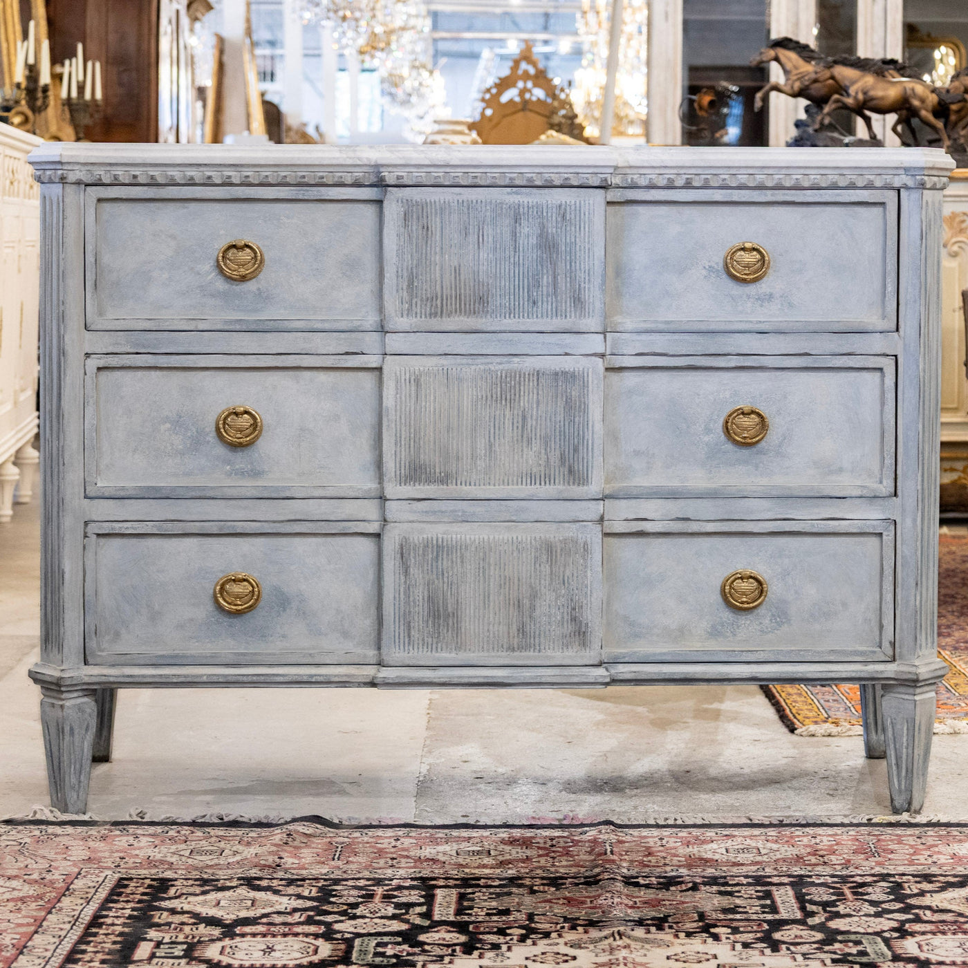 Swedish 3-Drawer Chest – Distressed Blue Finish & Faux Marble Top