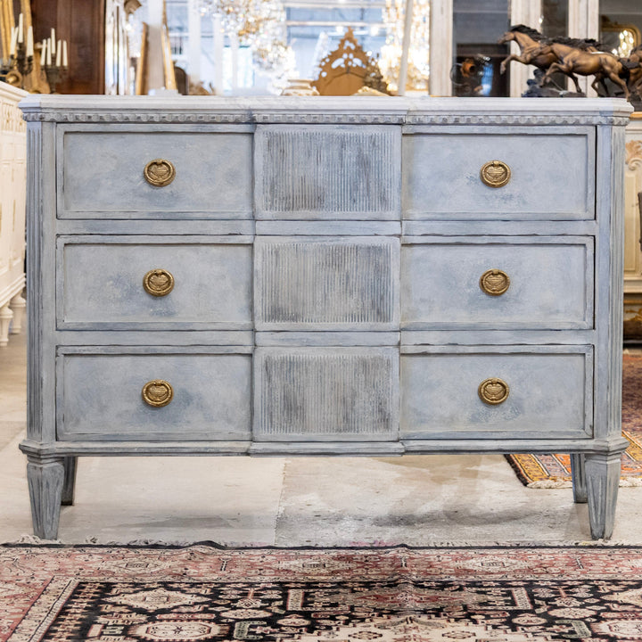 Swedish 3-Drawer Chest Distressed Blue Finish & Faux Marble Top Le Chateau Swedish 3-Drawer Chest Distressed Blue Finish & Faux Marble Top Le Chateau