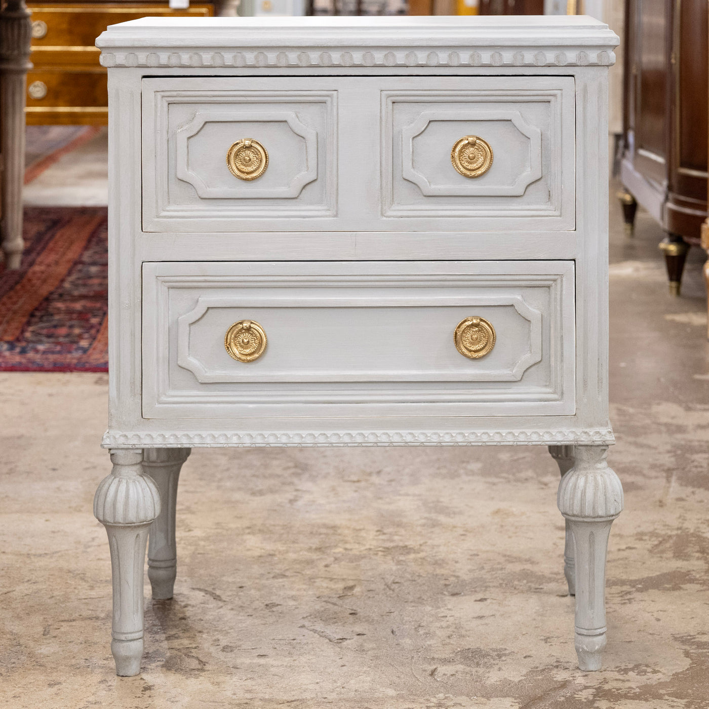 Swedish Painted 2-Drawer Short Nightstand – French Grey