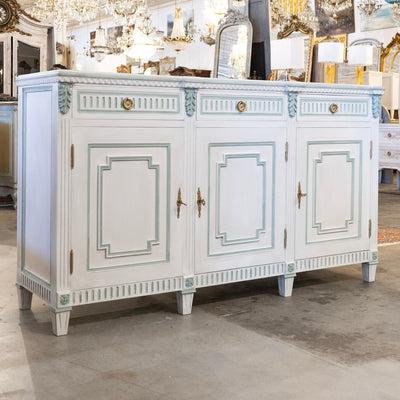 Swedish White Painted Sideboard with Blue Accents