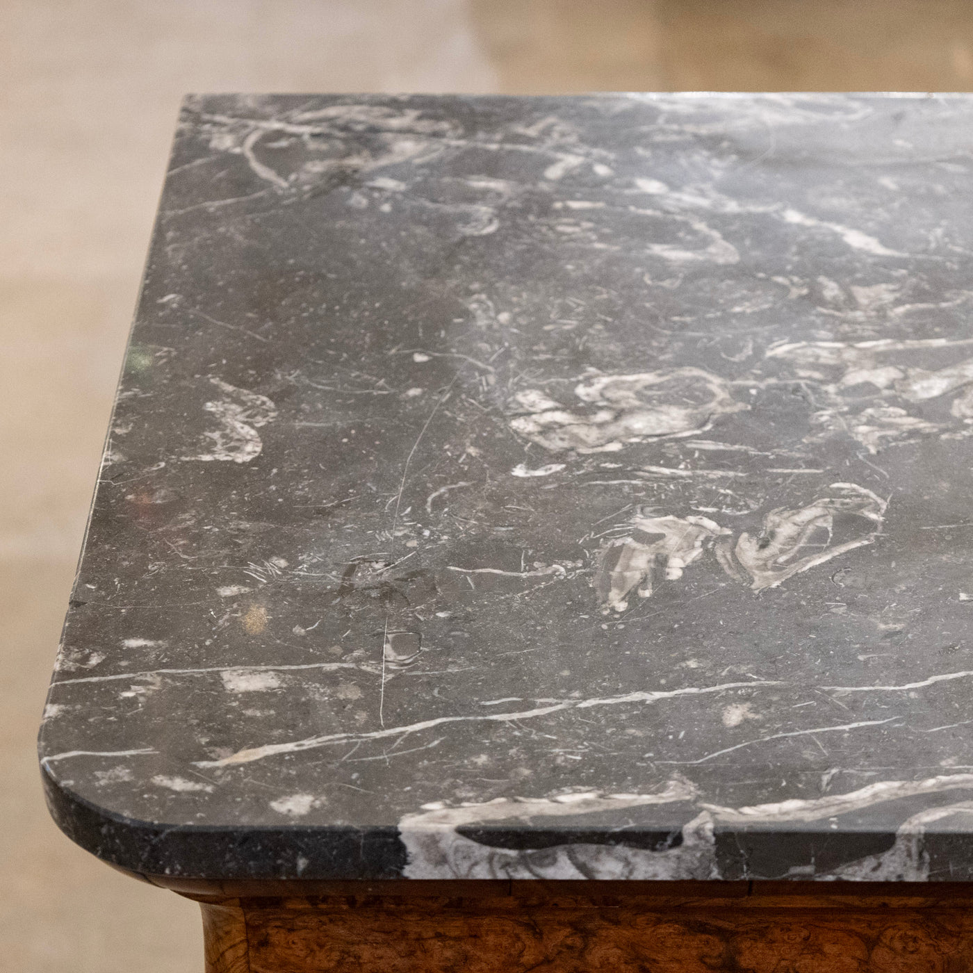 Petite Louis Philippe Chest – Burl Wood & Black Marble Top