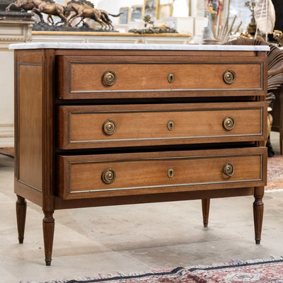 18th century Louis XVI Chest – Brass Trim & White Marble Top