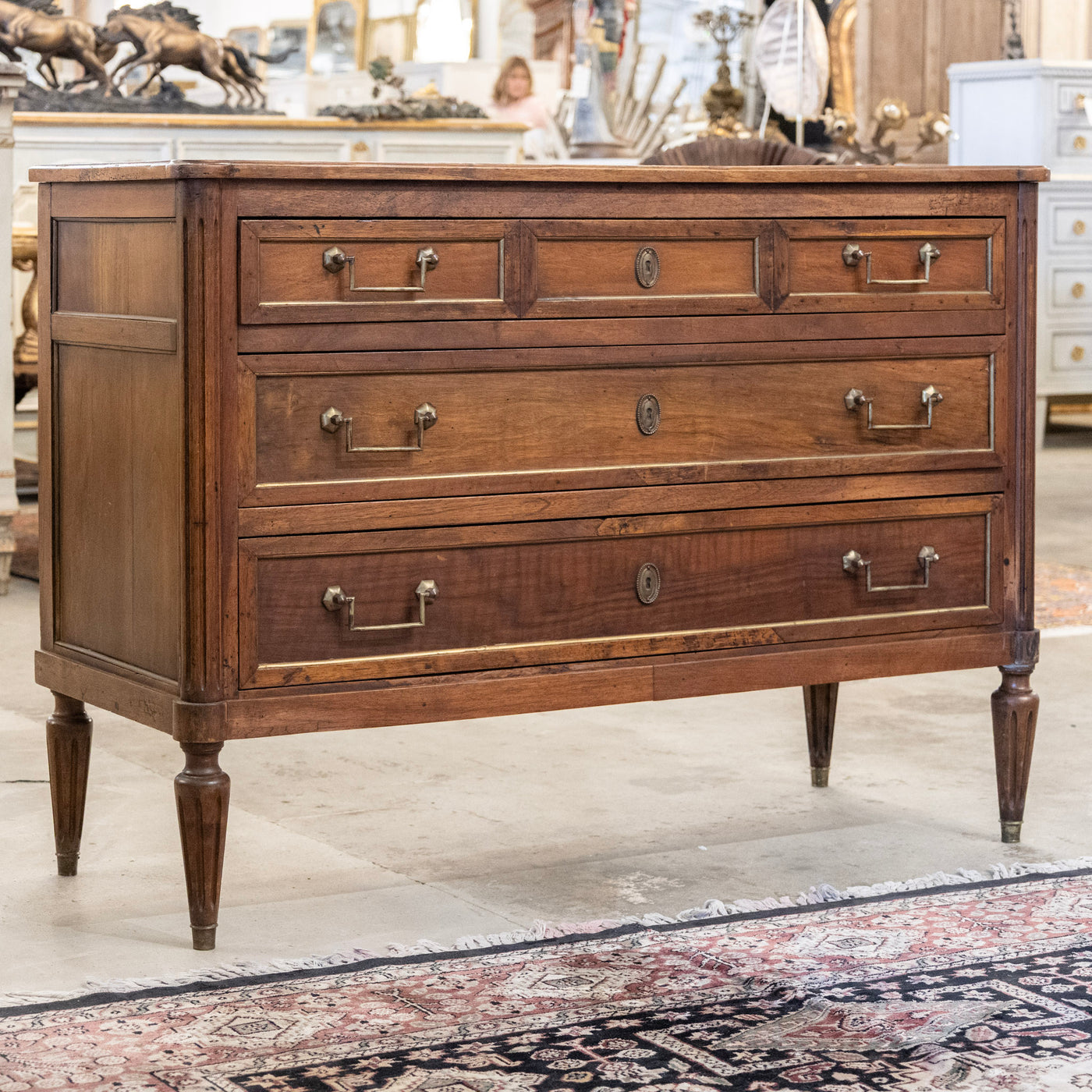 18th Century Louis XVI Wood Chest – Brass Trim & Square Pulls