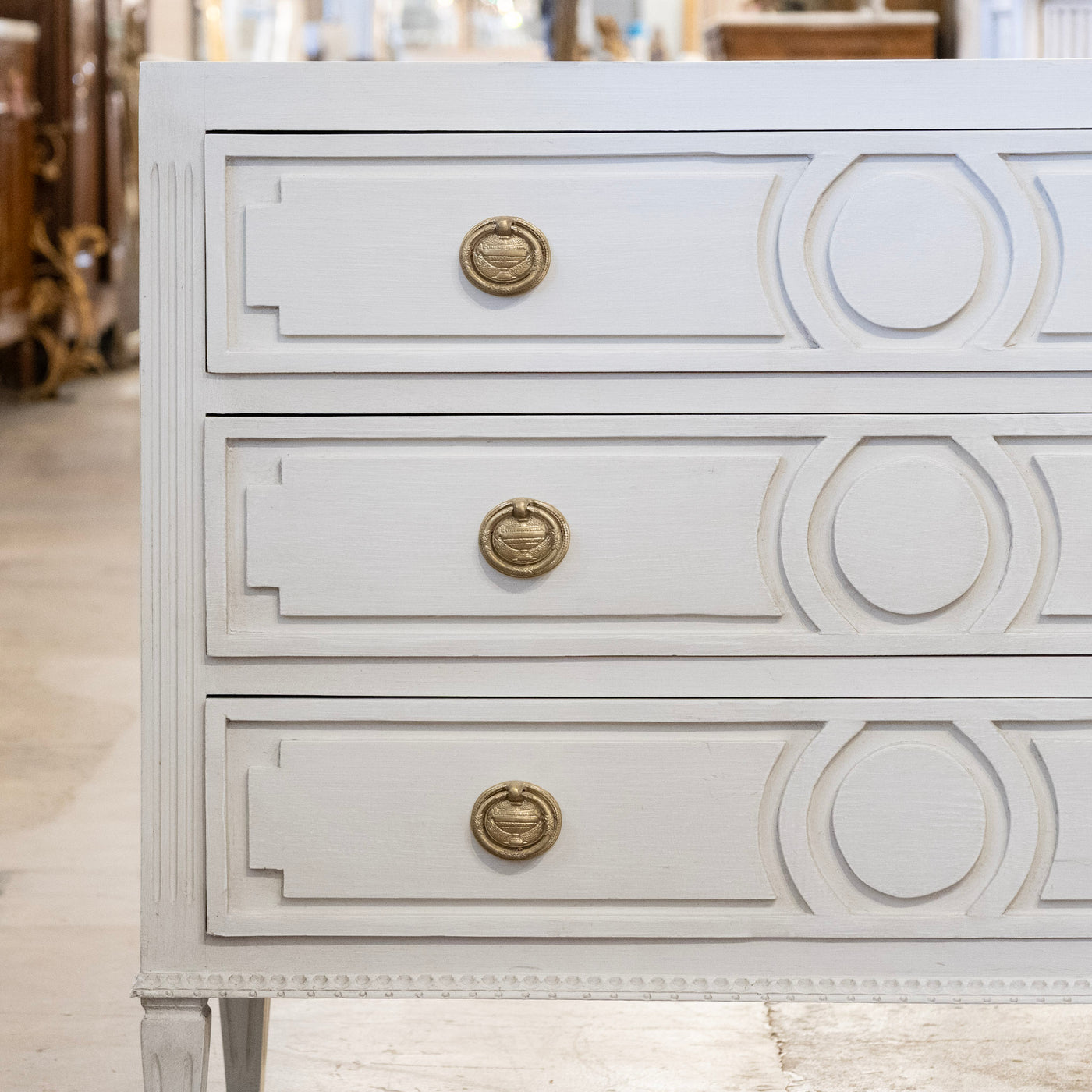 Swedish 3-Drawer Chest – Circular & Closed Block Trim in Dove White ...