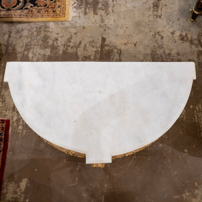 Louis XVI Petite Gilded Demilune Console – Carved Detailing & White Marble Top