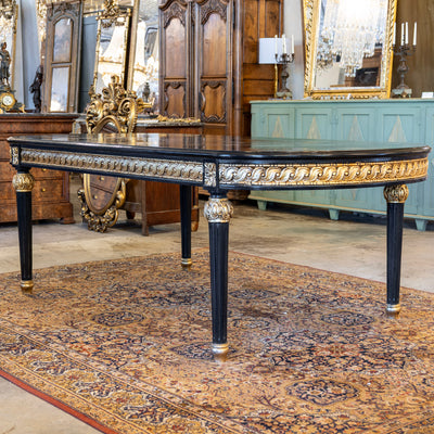 Louis XVI Dining Table – Black Lacquer with Gold Carvings