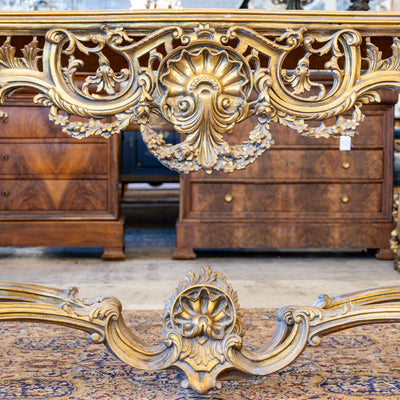 Louis XV Ornate Console Table – Detailed Gold Carvings & White Marble Top
