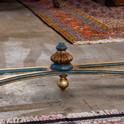 Louis XV Demilune Gilded Console Table – Blue Trim & White Marble Top