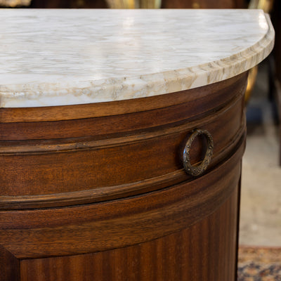 Louis XVI Demilune Sideboard – Reeded Front & White Marble Top with Sliding Side Doors