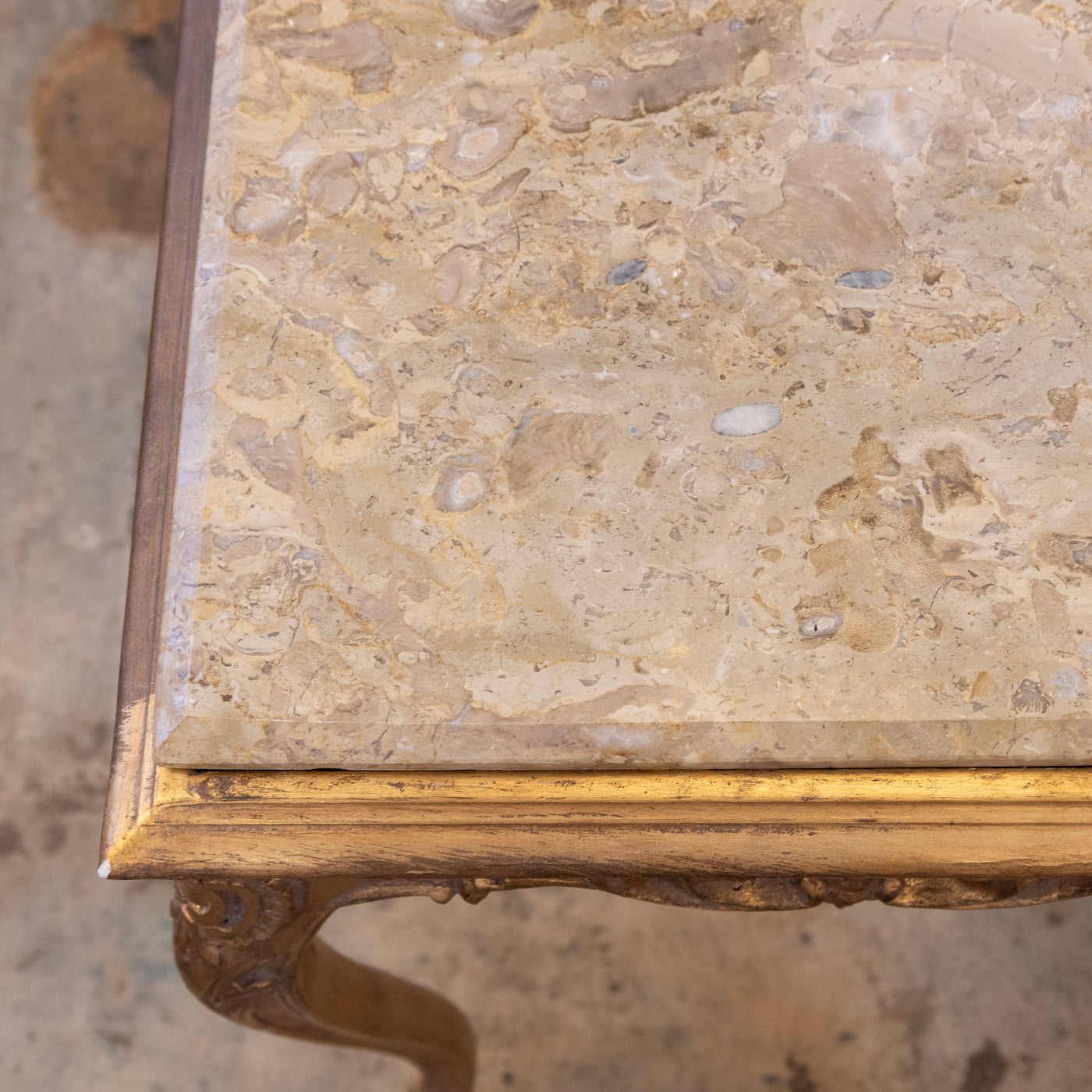 Louis XV Side Table – Gilded Carvings &  Breccia Marble Top