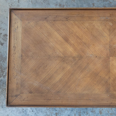 Louis XV Walnut Coffee Table – Slide-Out Leather Panel & Chevron Inlay