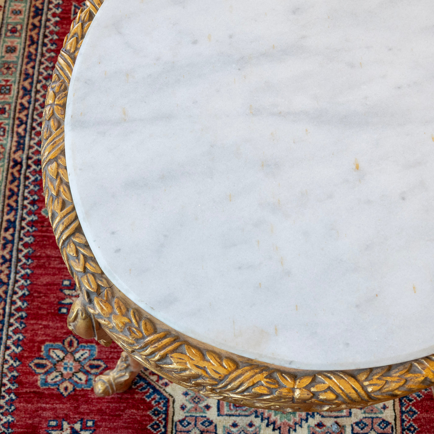 Louis XV Round Gilded Coffee Table – Carved Base & White Marble Top