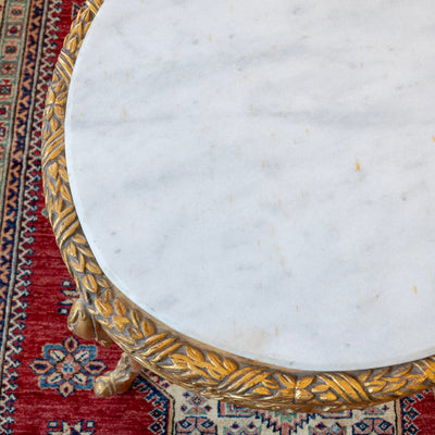 Louis XV Round Gilded Coffee Table – Carved Base & White Marble Top