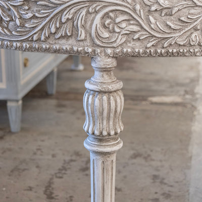 Louis XVI Carved Wood Demilune Console Table - Distressed Grey Finish