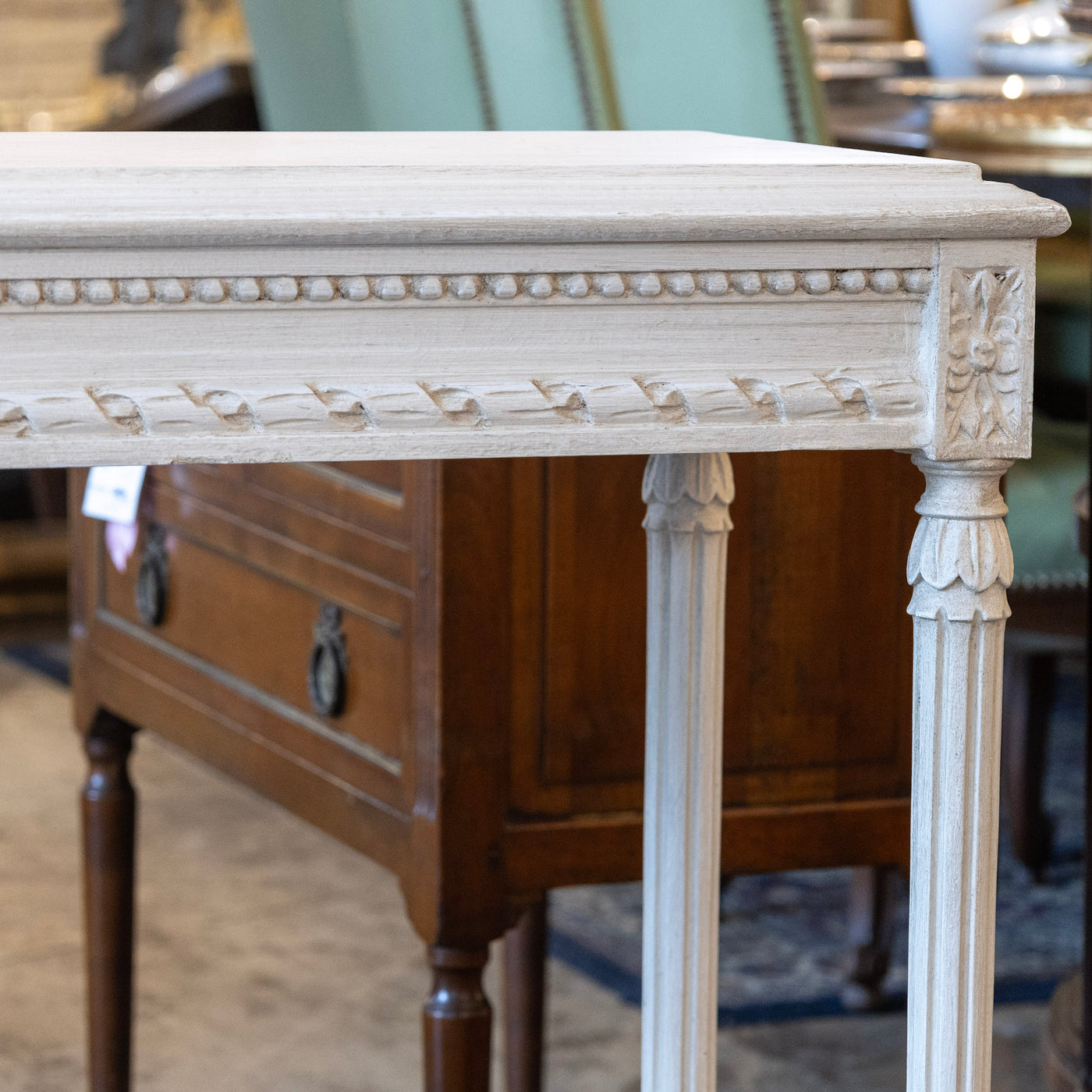 Swedish Carved Console Table – Antique White Finish