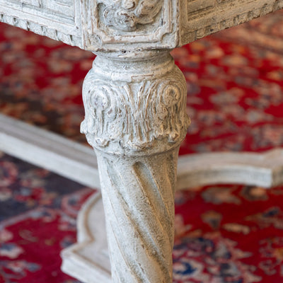 Grand European Neoclassical Hand-Carved Dining Table – Grey & White Faux Marble Finish