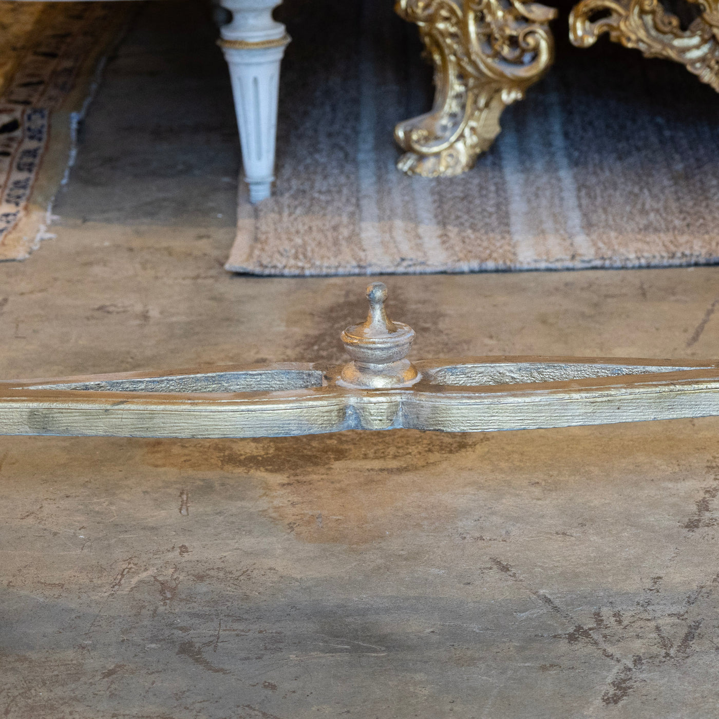 Louis XVI Gilded Champagne Gold Console – Carved Apron & White Marble Top