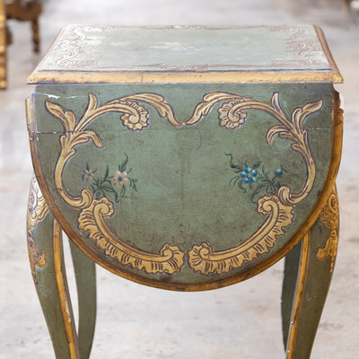 Italian Painted Green Accent Table – Drop-Leaf Sides with Gilded Accents