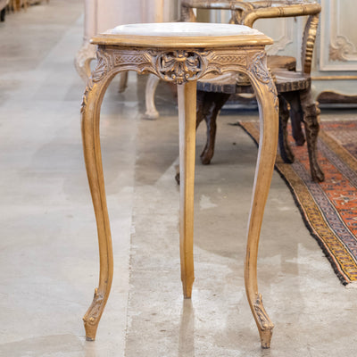 Louis XV Gilded Triangular Side Table – White Marble Top