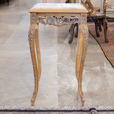 Louis XV Gilded Square Side Table – White Marble Top