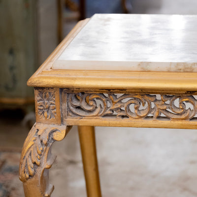 Louis XV Gilded Side Table – White Marble Top