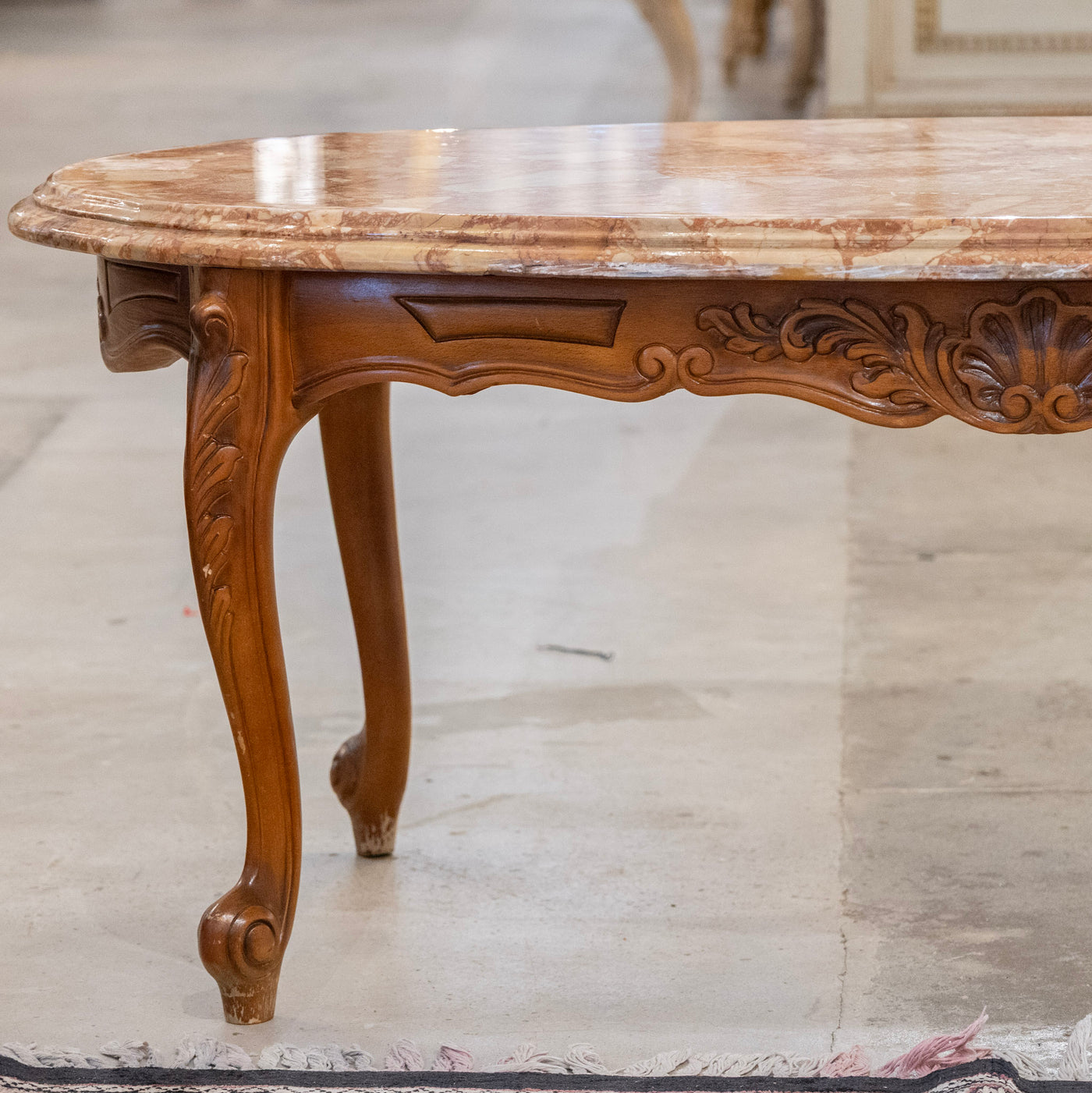 Louis XV Carved Wood Coffee Table –  Red Breccia Marble Top