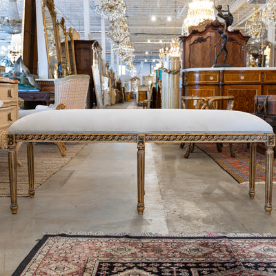 Louis XVI Bench – Carved Rope Trim & Light Grey Velvet Upholstery