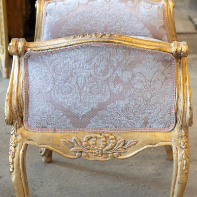 Louis XV Gilded Vanity Bench – Pink Damask Upholstery