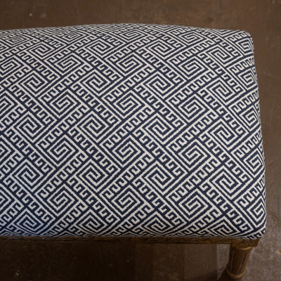 Louis XVI Gilded Bench – Blue & White Greek Key Linen Upholstery