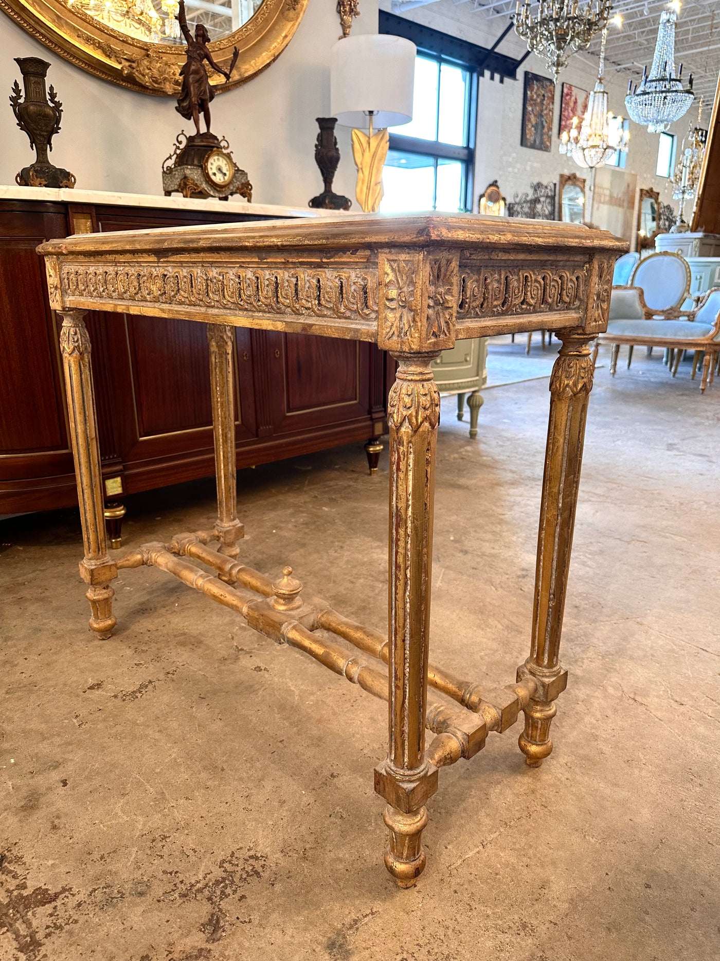 Antique French Giltwood Louis XVI Marble Top Console