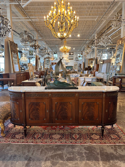 Antique French Louis XVI Demilune Sideboard with Carrara Marble Top