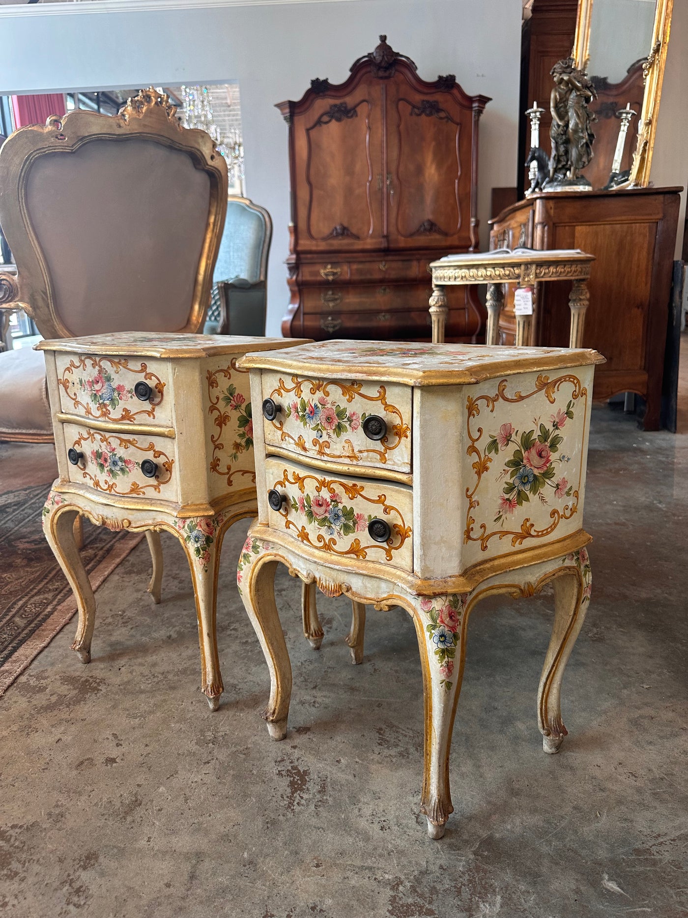 Pair of Small Hand-Painted Antique French Side Tables | Le Chateau | European Luxury Furniture in Atlanta