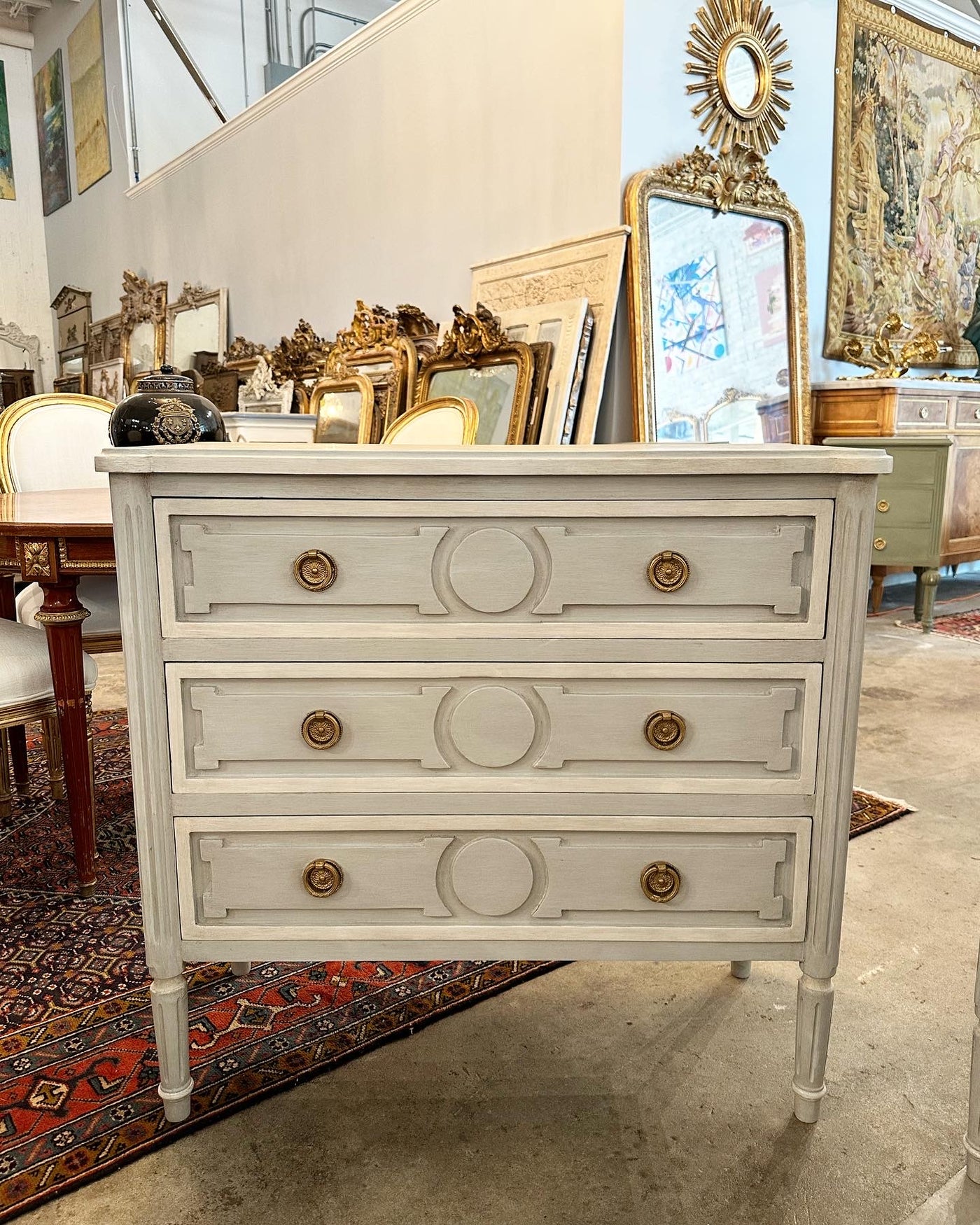 Swedish Rounded Corner Chest with Circle Carving