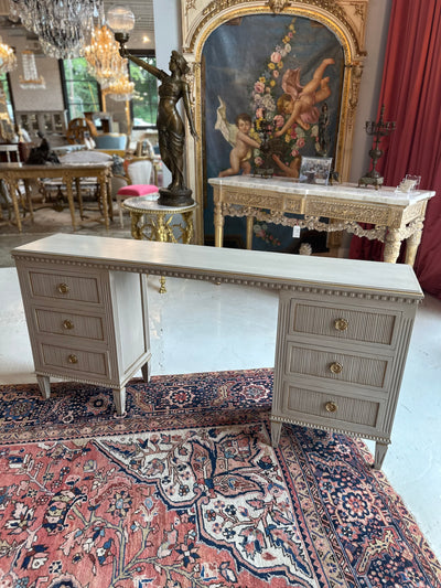 Antique Swedish Makeup Vanity Desk in Soft Gray | Le Chateau | European Luxury Furniture in Atlanta