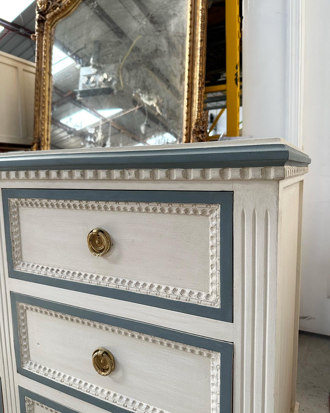 blue 9 drawer dresser Swedish 9 Drawer Dresser with Blue Trim – Le Chateau