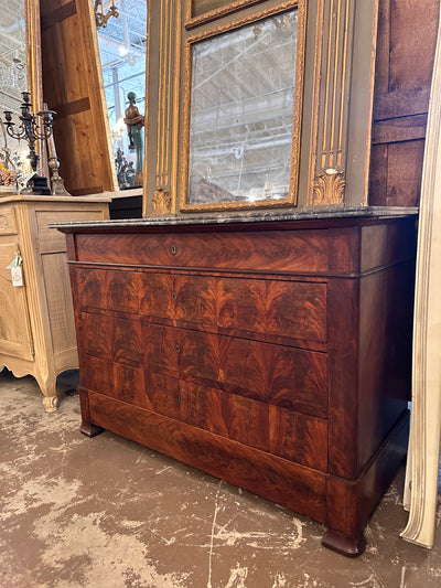 Dark Burl Wood Louis Philippe Chest with Black Marble Top