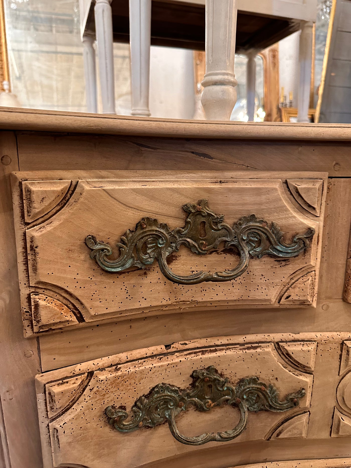 18th Century Natural Wood French Chest with Carved Detail