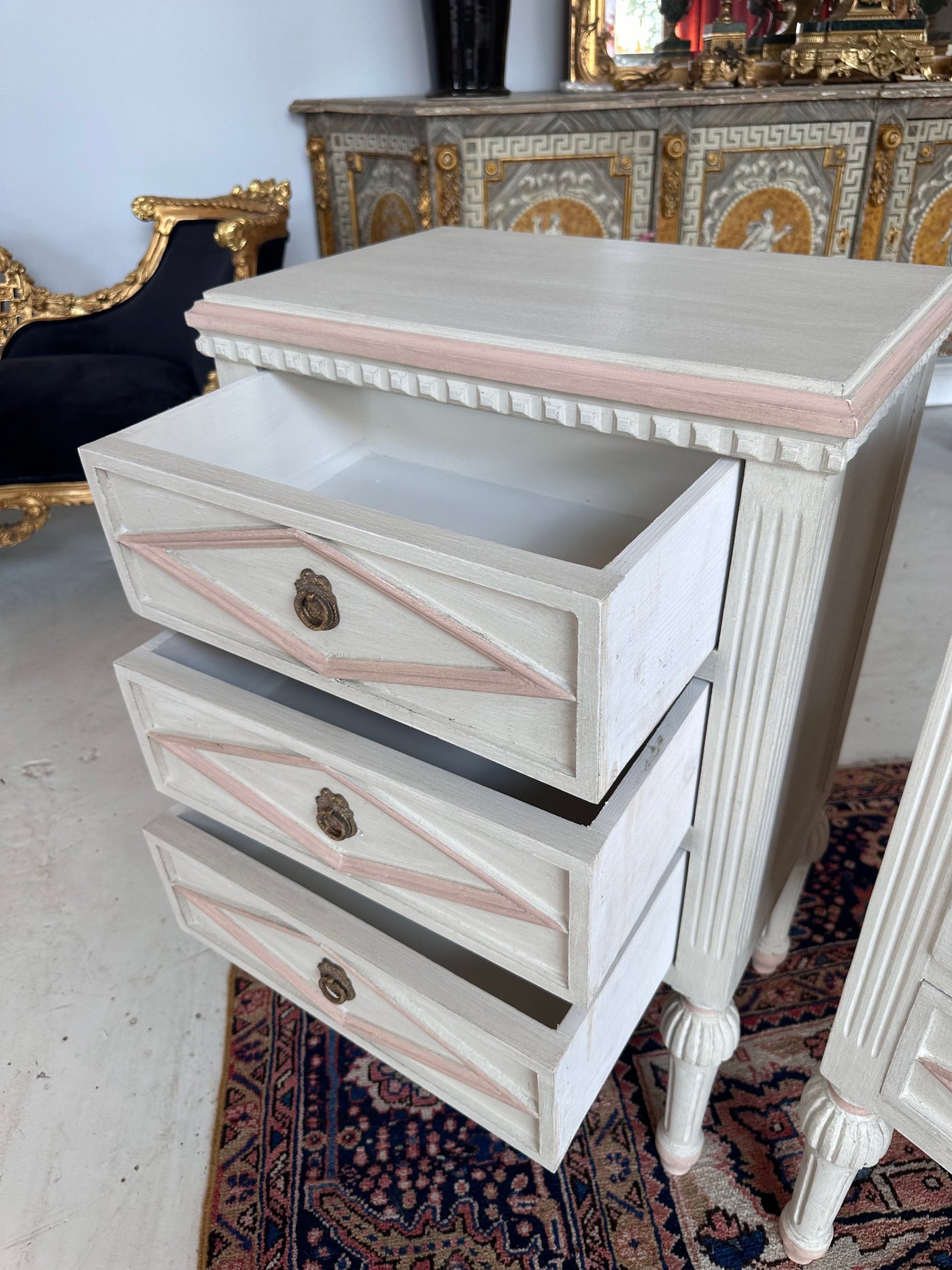 Swedish Nightstands with Pink Diamond Trim