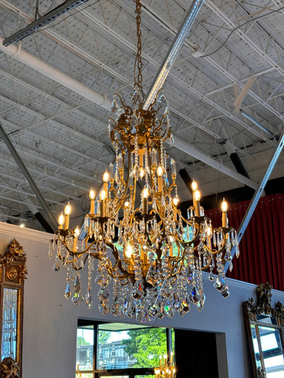 French Ornate Chandelier with Carving & Crystals