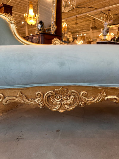 Louis XV Chaise Lounge in Light Blue Velvet