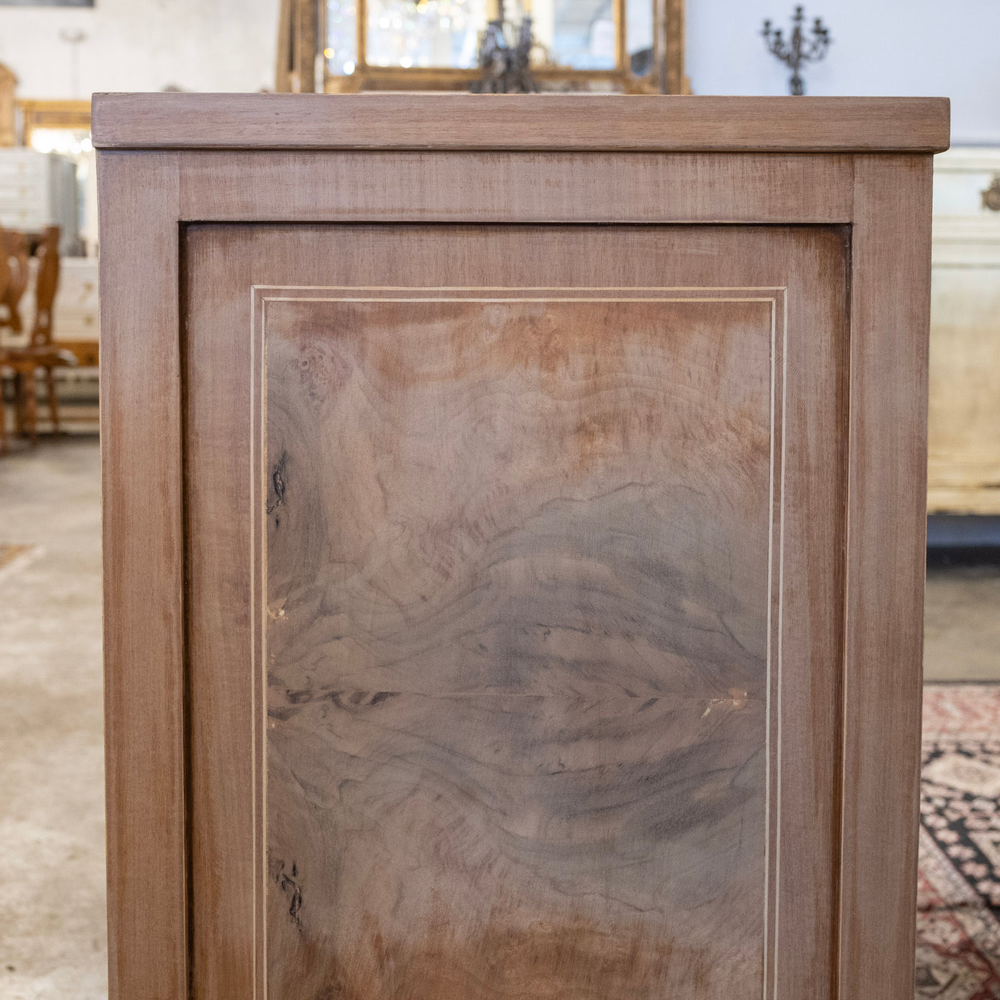 Louis XVI Stripped Burl Wood 3-Drawer Chest - Square Brass Handle