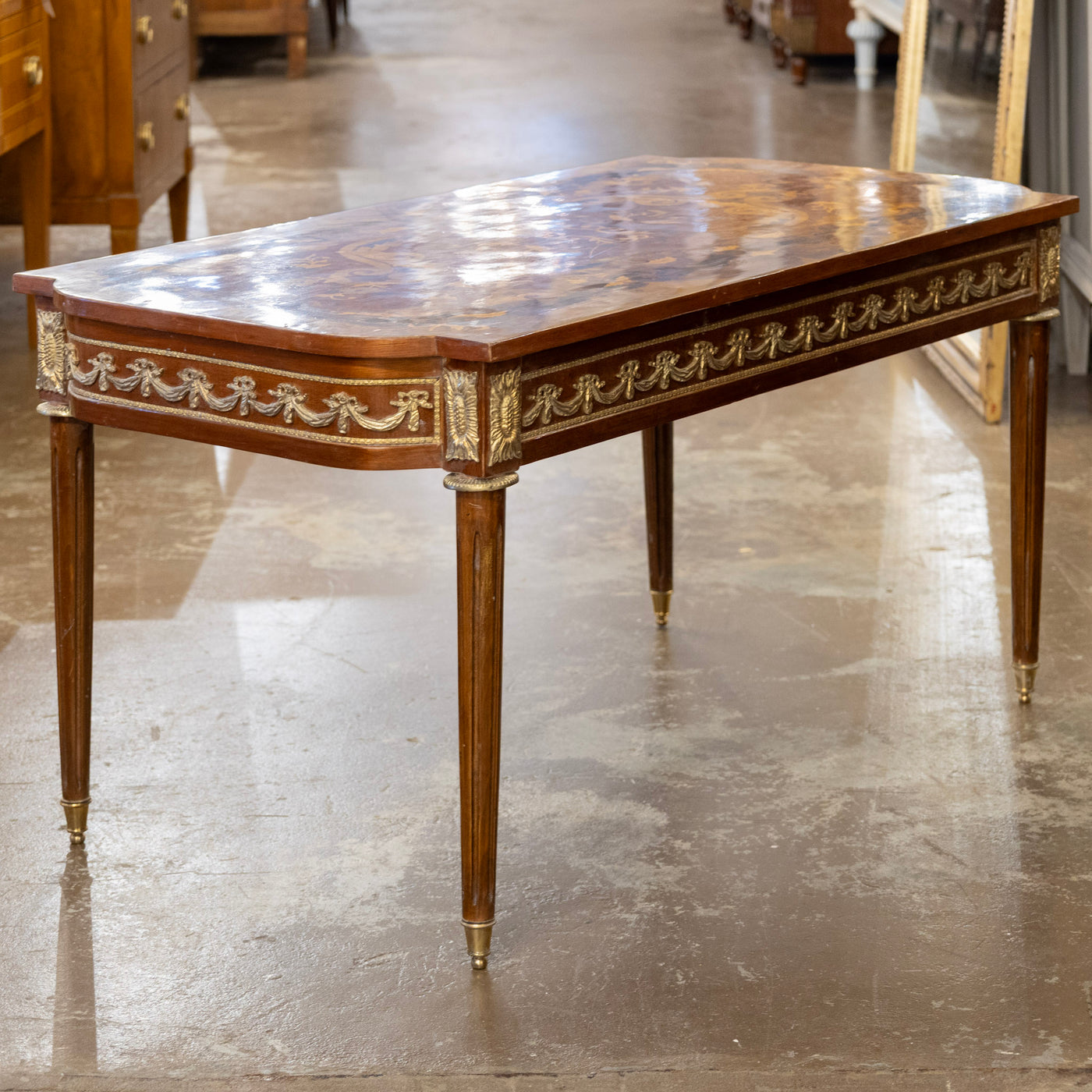 Louis XVI Lacquered Coffee Table – Bronze Mounts & Marquetry Top