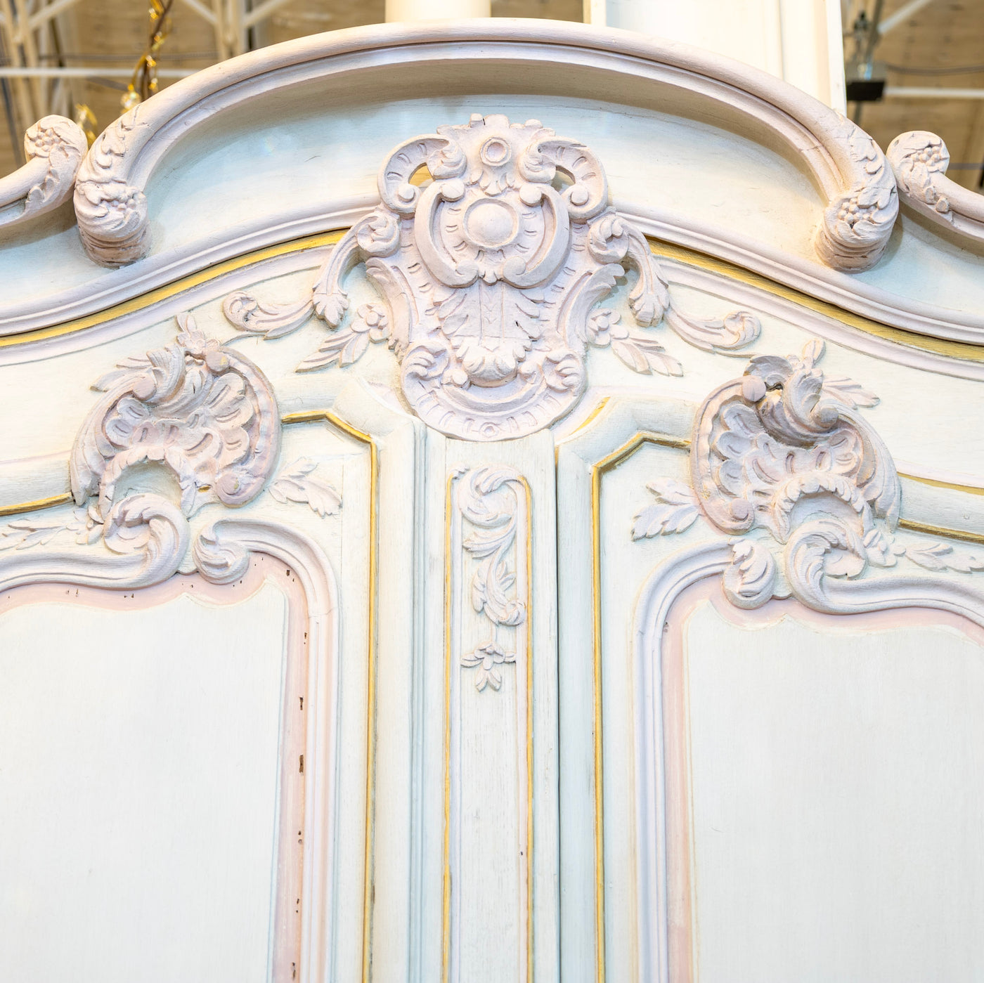 Louis XV Armoire – White with Gold & Pink Trim & Pink Polka Dot Lining