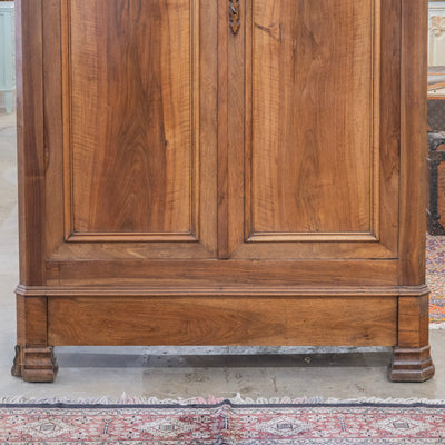 Louis Philippe Walnut Armoire – Original Red Fabric Interior with Shelves & Lower Drawer