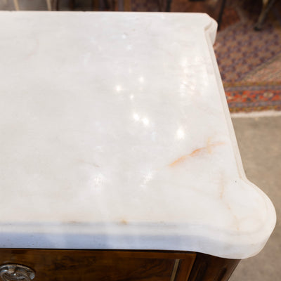 Louis XVI Square Sideboard – Burl Wood & White Marble Top and Gold Trim